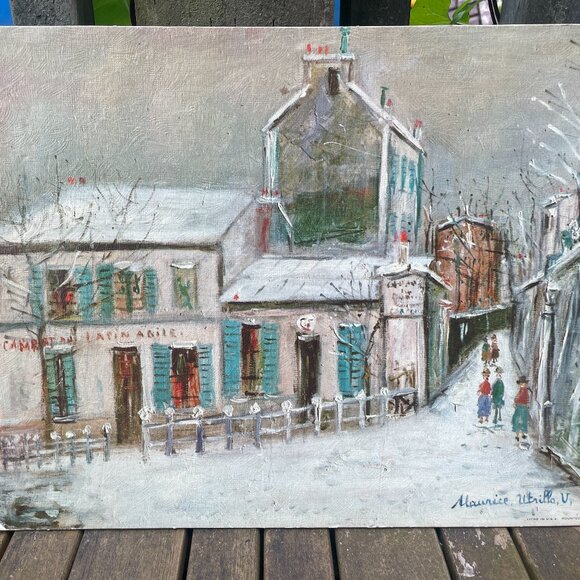 Vtg Maurice Utrillo Lithograph Montmartre Paris Winter Scene Lapin Agile - Picture 1 of 4